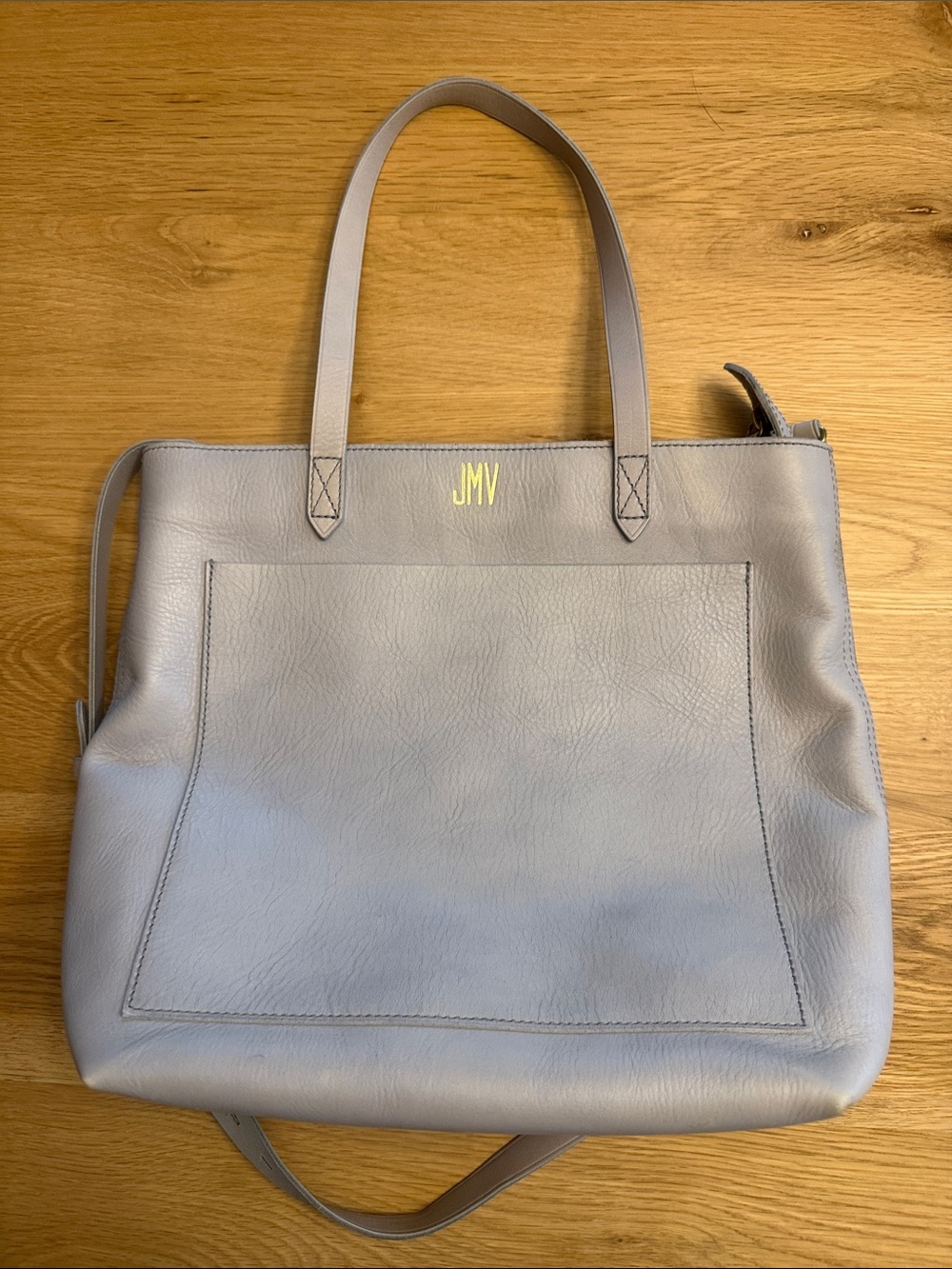 Madewell Light Blue Leather Tote with Front Pocket